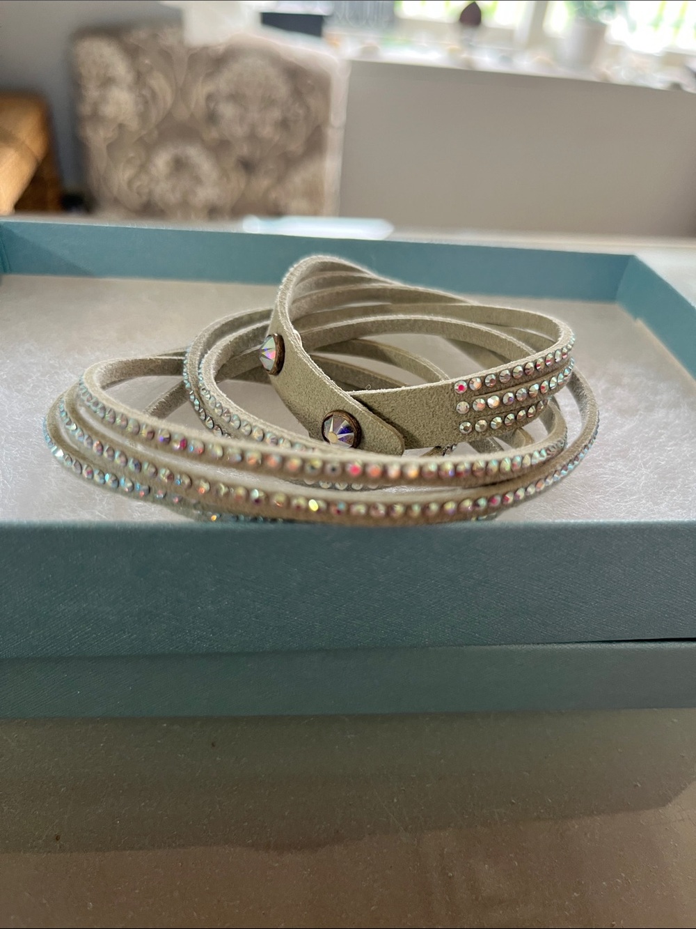 Crystal Wrap Bracelet in light gray with Aurora Rhinestones